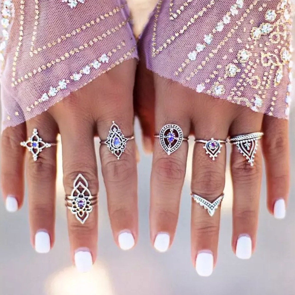 Boho Purple Stone Ring Set
